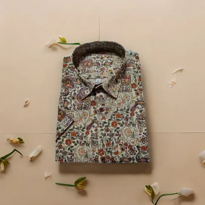 Abhisari Men's Intricate Bird & Paisley Kalamkari Cotton Shirt