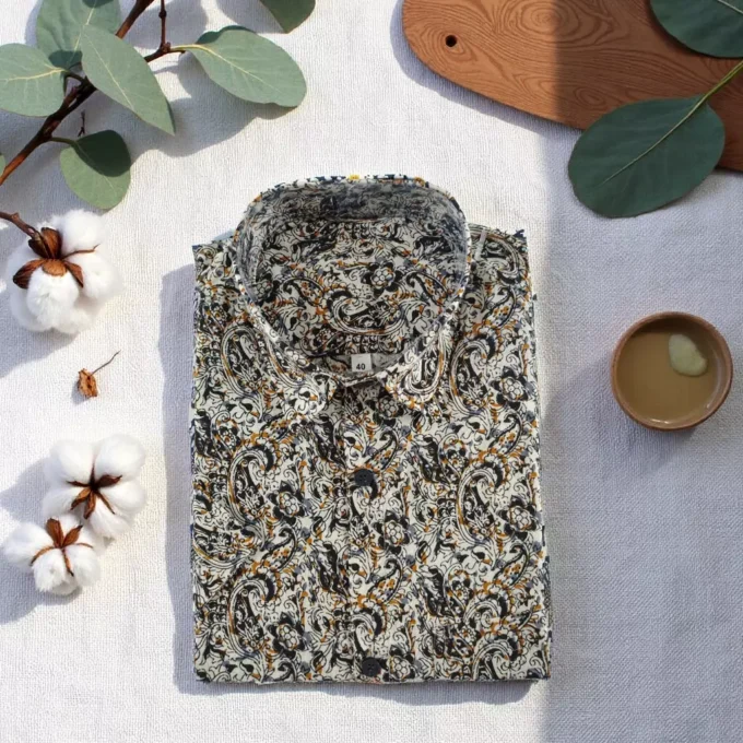 Artisanal Earth-Tone Abstract mkariKala Shirt Folded