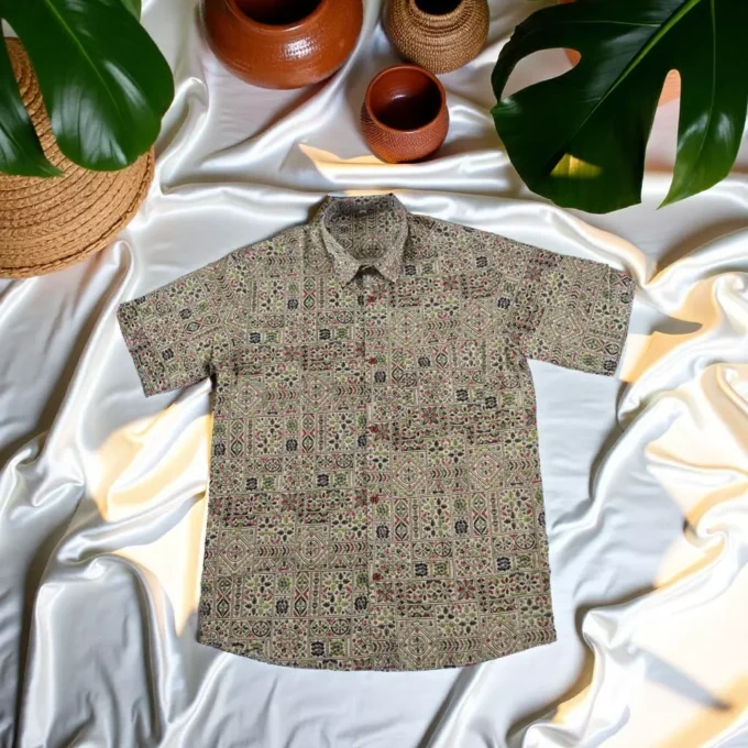 Artisanal Floral Block Kantha Stitch Shirt