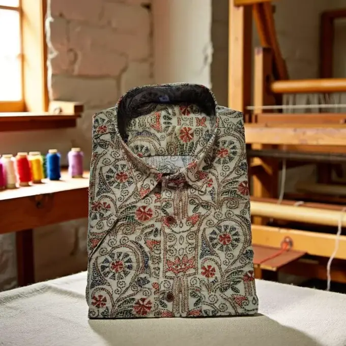Hand-Embroidered Kantha Stitch Cotton Shirt