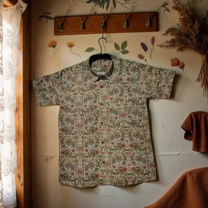 Hand-Embroidered Kantha Stitch Cotton Shirt unfolded